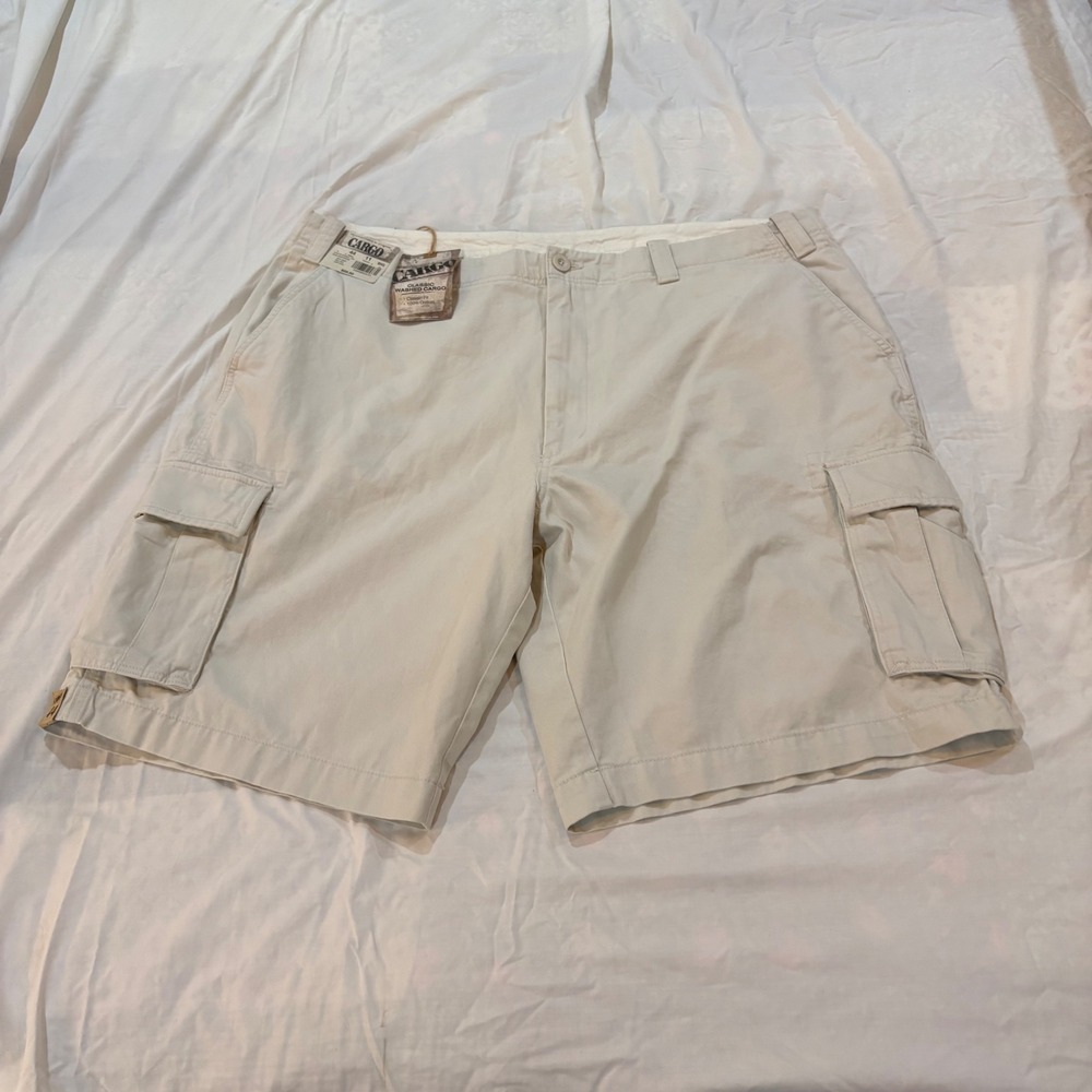 Roundtree & Yorke Mens‎ Beige Classic Washed Cargo Shorts 44x11 Big String New